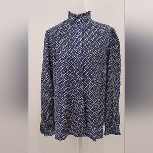 Vintage Evan Picone Blue Button Down With Cute Ruffle Collar